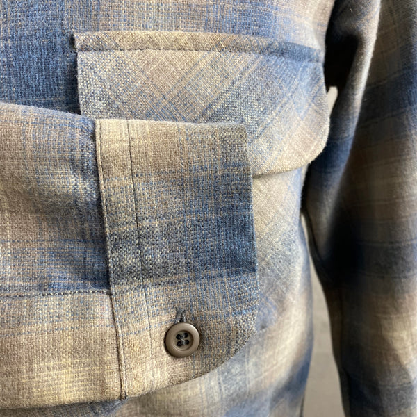 Right Cuff View on Vintage Blue/Tan Pendleton Shadow Plaid Board Shirt SZ M