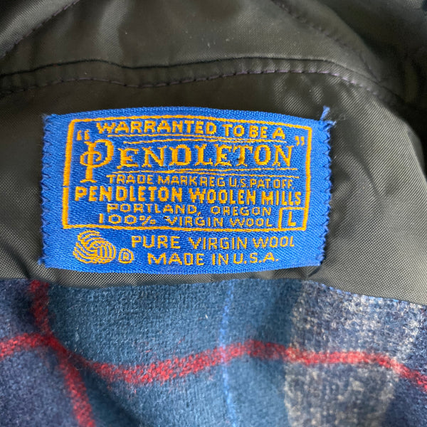 Tag View on Vintage Blue Plaid Pendleton Flannel Shirt SZ L
