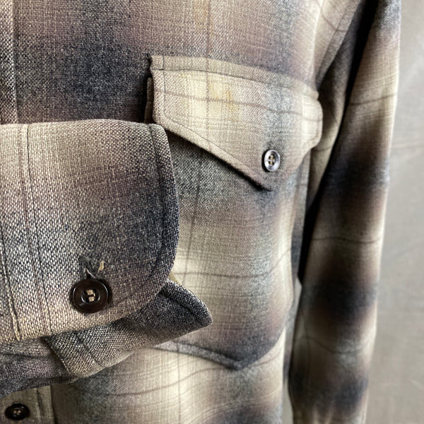 Right Cuff View on Vintage 50s/60s Era Pendleton Shadow Plaid Wool Flannel Shirt SZ 17
