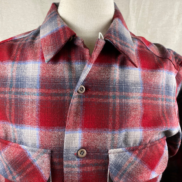 Collar View on Vintage Red/Blue Pendleton Board Shirt SZ M