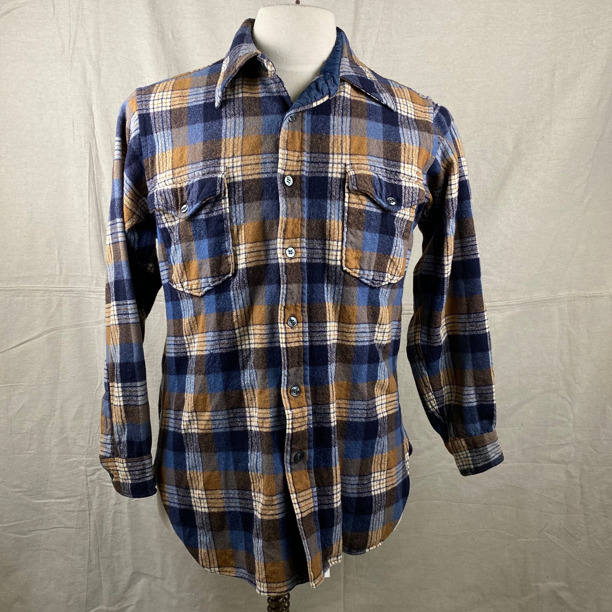 Front View of Vintage Pendleton Plaid Wool Flannel Shirt SZ 16 1/2
