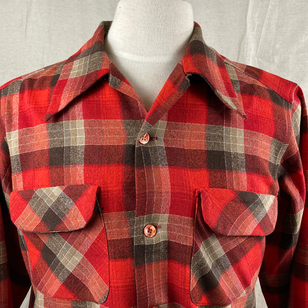 Upper Collar View of Vintage Red/Grey/Black Pendleton Board Shirt SZ M