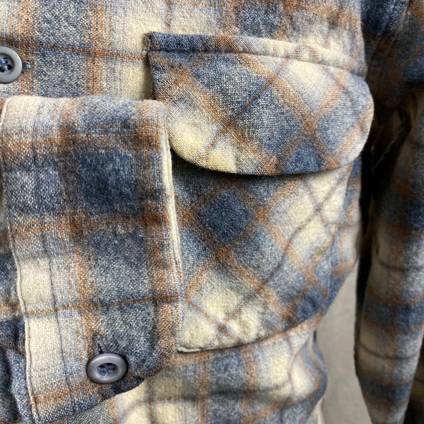Right Cuff View on Vintage Grey and Tan Shadow Plaid Pendleton Board Shirt SZ XL