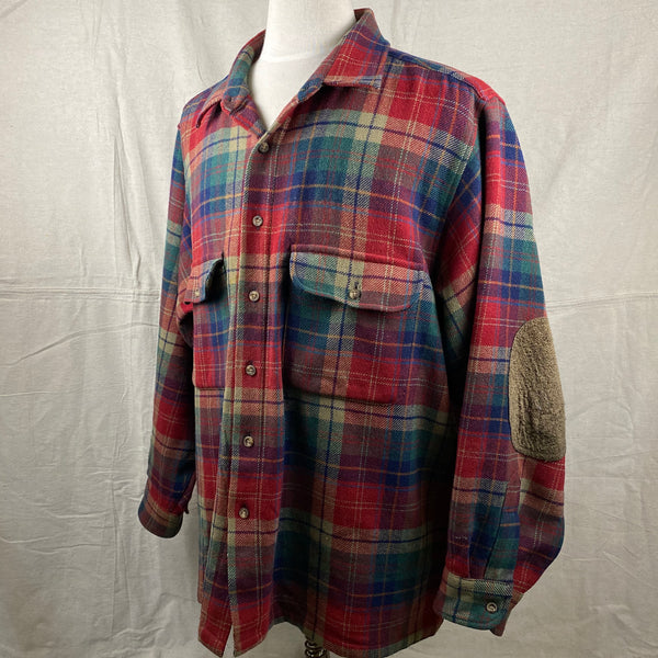 Left Angle View of Pendleton Red Blue & Green Trail Shirt SZ XL