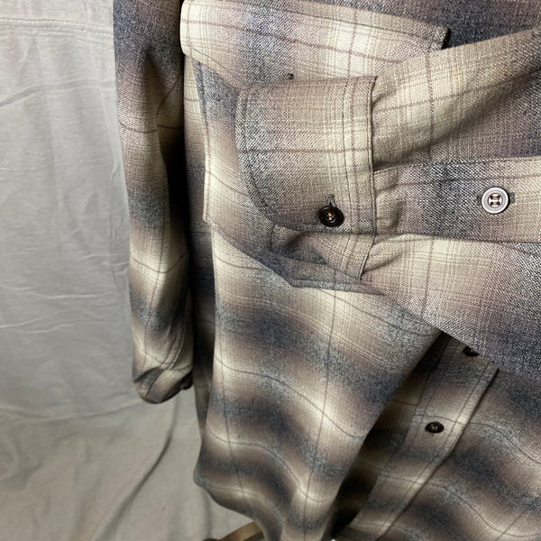 Left Cuff View on Vintage 50s/60s Era Pendleton Shadow Plaid Wool Flannel Shirt SZ 17