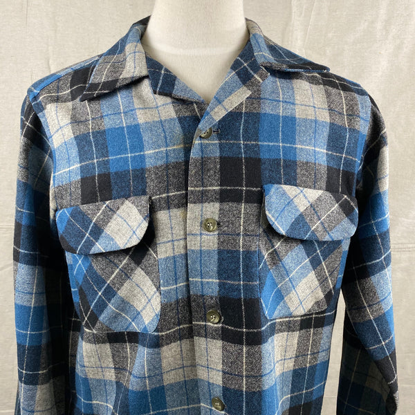 Upper Front View of Vintage Blue/Black Pendleton Board Shirt SZ M