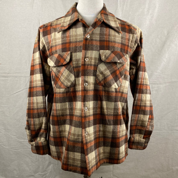 Front View of Vintage Brown & Tan Pendleton Board Shirt SZ L