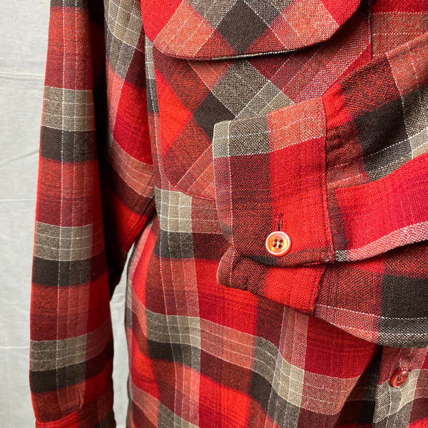 Left Cuff View of Vintage Red/Grey/Black Pendleton Board Shirt SZ M