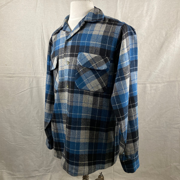 Left Angle View of Vintage Blue/Black Pendleton Board Shirt SZ M