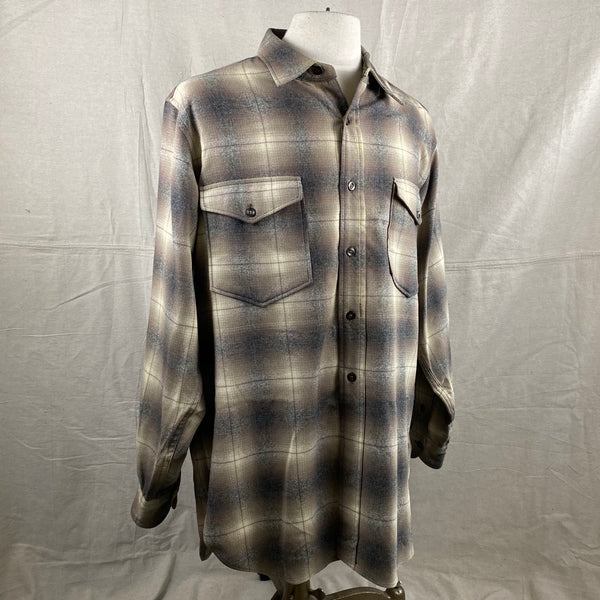 Right Angle View of Vintage 50s/60s Era Pendleton Shadow Plaid Wool Flannel Shirt SZ 17