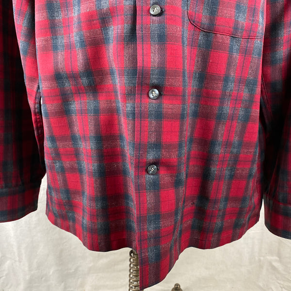 Lower Front View of Vintage Sir Pendleton Red and Grey Wool Shirt SZ L