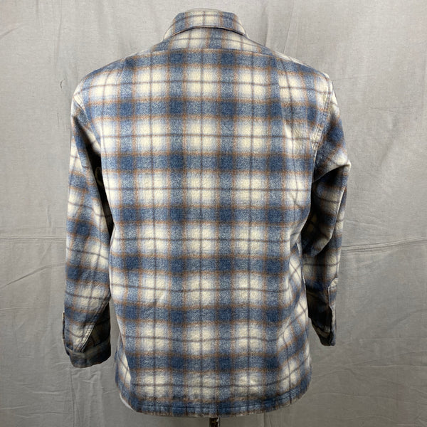 Rear View of Vintage Grey and Tan Shadow Plaid Pendleton Board Shirt SZ XL