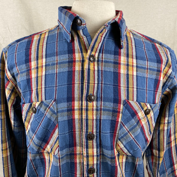 Upper Chest View of Pendleton Blue Yellow Red Trail Shirt Wool Flannel Shirt SZ M