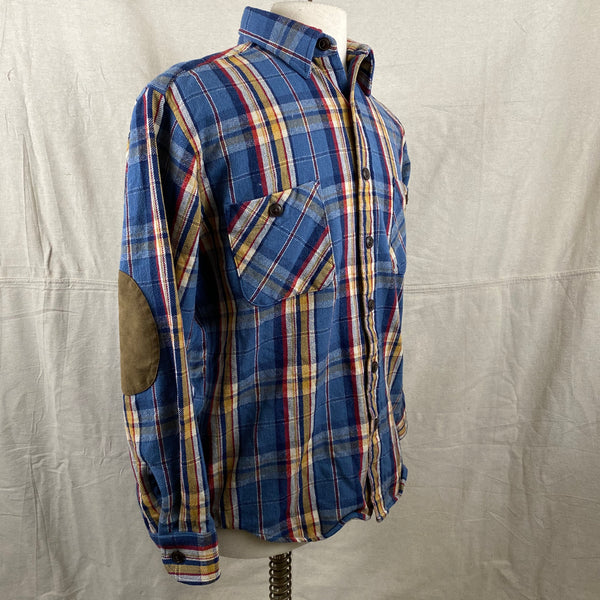 Right Angle View of Pendleton Blue Yellow Red Trail Shirt Wool Flannel Shirt SZ M