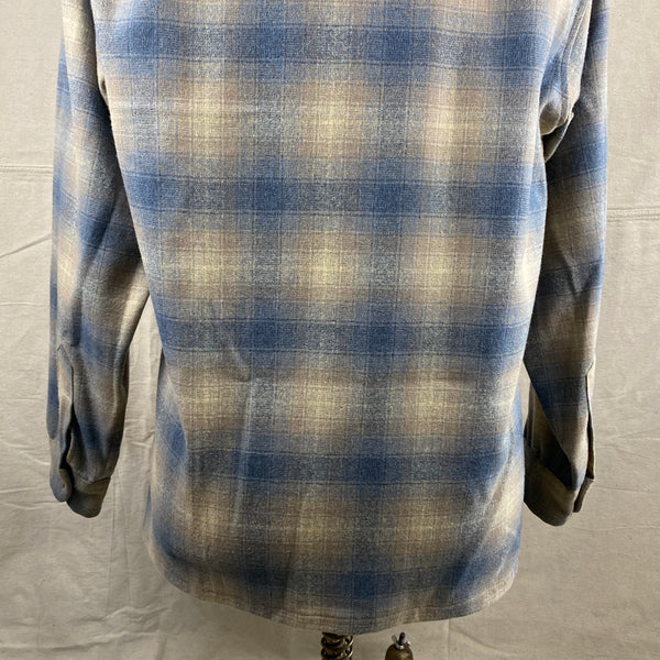 Lower Rear View on Vintage Blue/Tan Pendleton Shadow Plaid Board Shirt SZ M