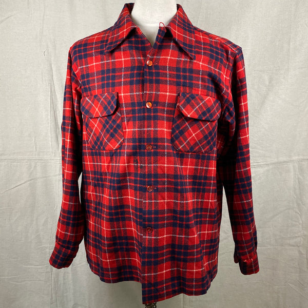 Front View of Vintage Red & Blue Pendleton Board Shirt SZ L
