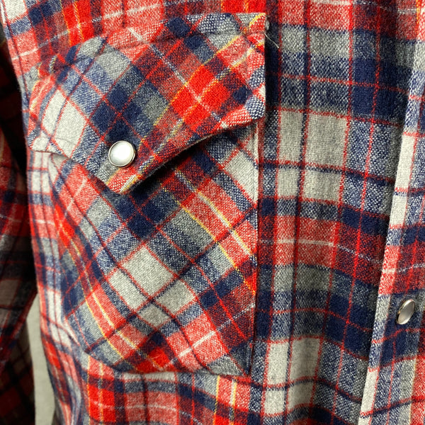 Pocket View of Vintage Pendleton Red & Blue Plaid High Grade Western Wear Flannel Shirt SZ L