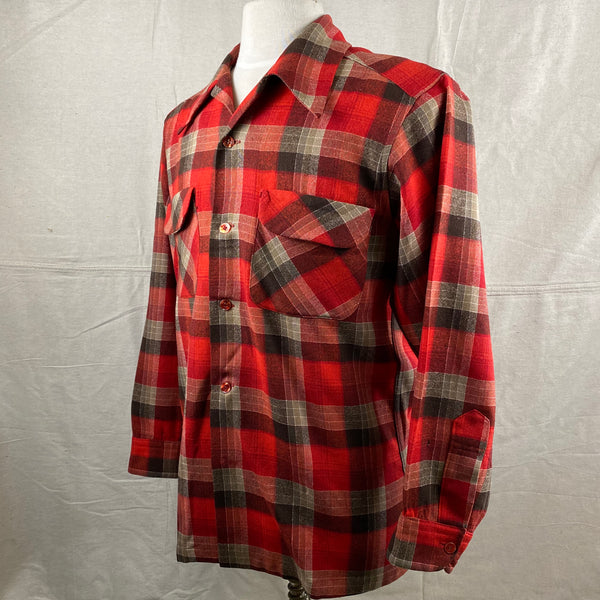 Left Angle View of Vintage Red/Grey/Black Pendleton Board Shirt SZ M