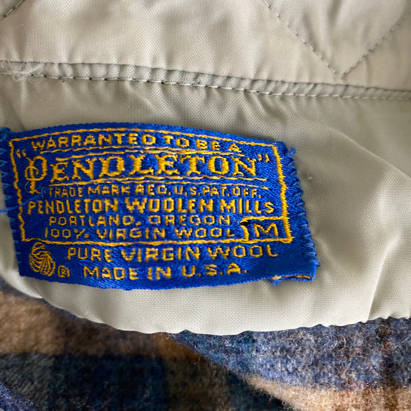 Tag View of Vintage Pendleton Blue/Grey Plaid Wool Flannel Shirt SZ M