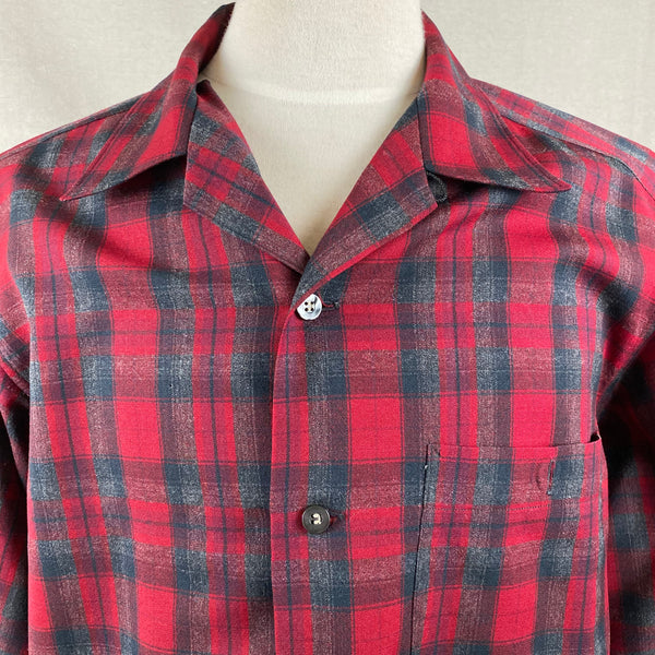 Upper Chest View of Vintage Sir Pendleton Red and Grey Wool Shirt SZ L