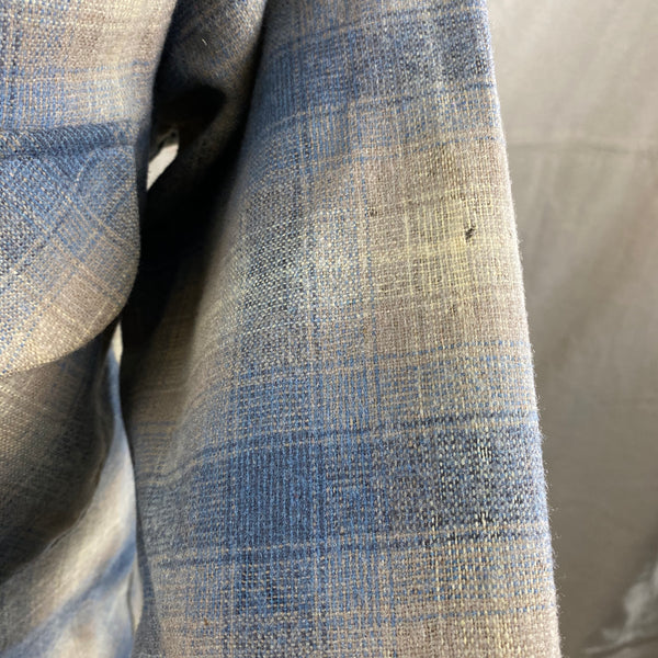 Hole on Sleeve on Vintage Blue/Tan Pendleton Shadow Plaid Board Shirt SZ M