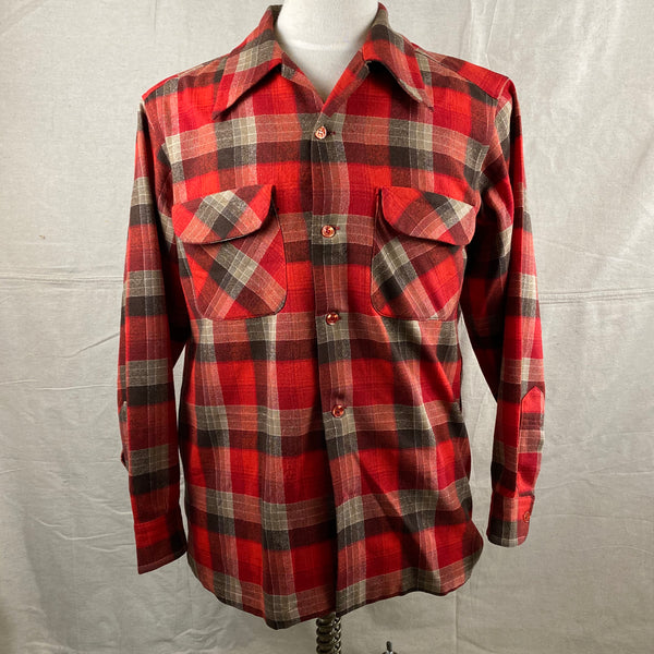 Front View of Vintage Red/Grey/Black Pendleton Board Shirt SZ M
