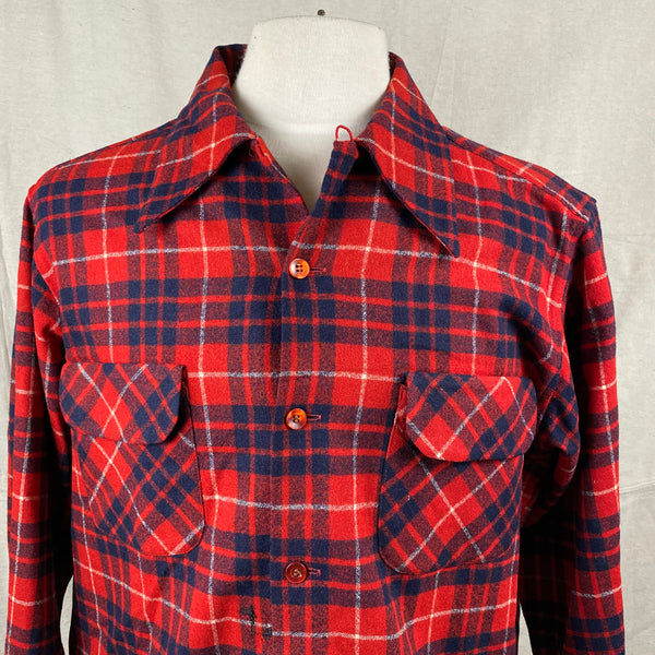 Upper Chest View of Vintage Red & Blue Pendleton Board Shirt SZ L