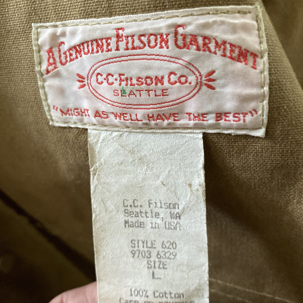 Sizing Tag on Filson Tin Cloth Jacket Style 620
