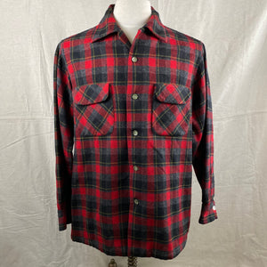 Front View of Vintage 50s/60s Era Red and Black Pendleton Board Shirt SZ M