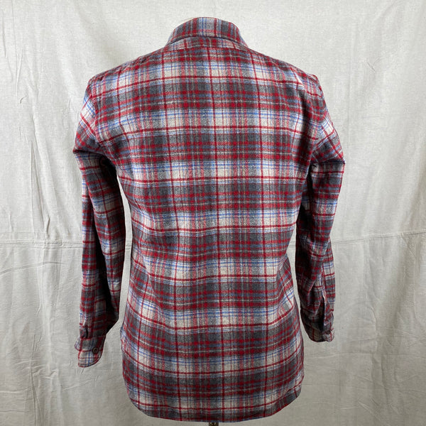 Rear View of Vintage Red Blue & Grey Pendleton Field Shirt SZ M