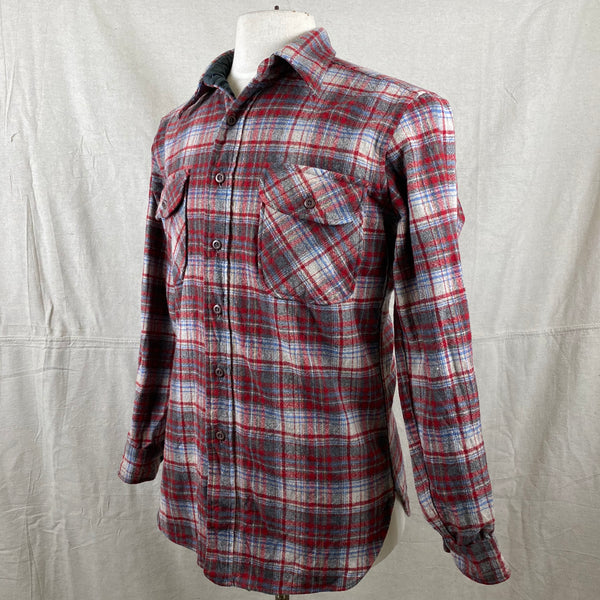 Left Angle View of Vintage Red Blue & Grey Pendleton Field Shirt SZ M