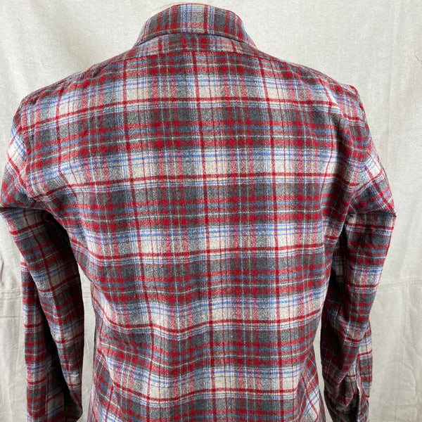 Upper Rear View of Vintage Red Blue & Grey Pendleton Field Shirt SZ M