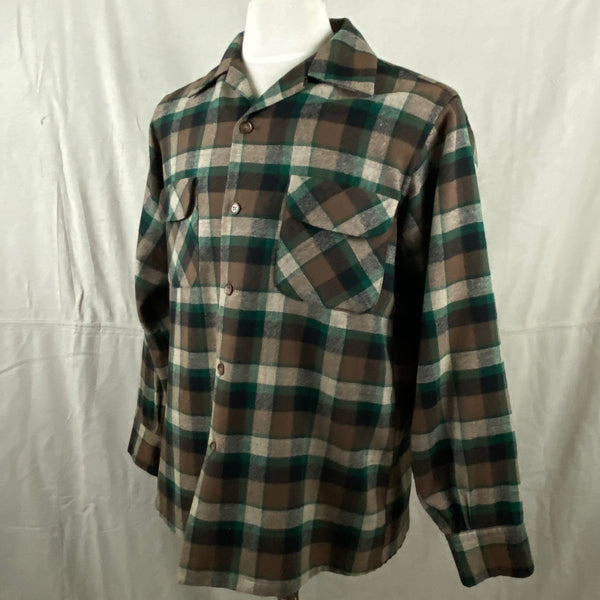 Left Angle View on Vintage Green & Brown Pendleton Board Shirt SZ M
