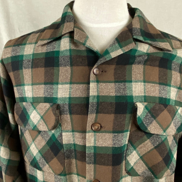Upper Chest View on Vintage Green & Brown Pendleton Board Shirt SZ M