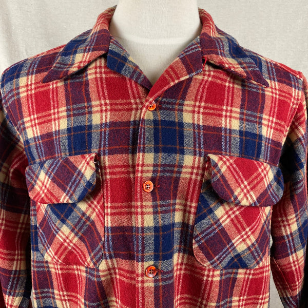 Upper Chest View on Vintage Red & Blue Pendleton Board Shirt SZ L