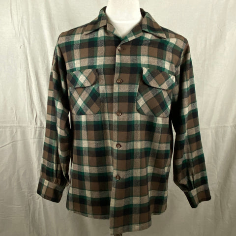 Front View of Vintage Green & Brown Pendleton Board Shirt SZ M
