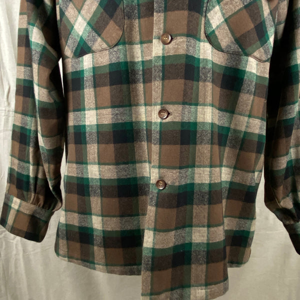 Lower Front View of Vintage Green & Brown Pendleton Board Shirt SZ M