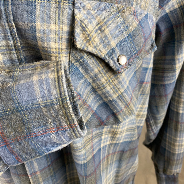 Right Cuff View on Vintage Pendleton Blue Plaid High Grade Western Wear Flannel Shirt SZ XL