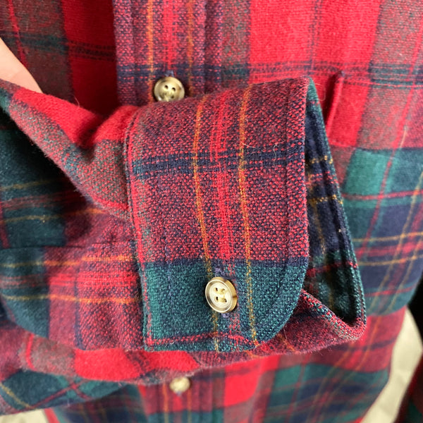 Right Cuff View on Vintage Red Blue & Green Pendleton Lodge Shirt SZ L
