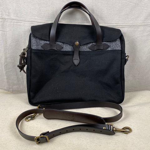 Front View of Filson Harris Tweed Original Black Rugged Twill Wool Briefcase Style 70066