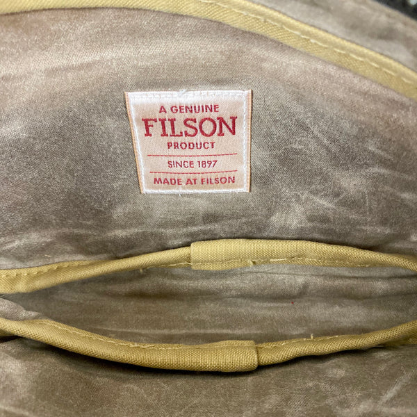 Filson Tag View of Filson Mini Dop Kit Toiletries Bag Soy Wax Finished Style 70316
