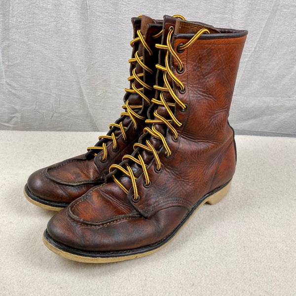 Left Angle View of Vintage 1950s Red Wing Moc Toe 877's Rare Size 9