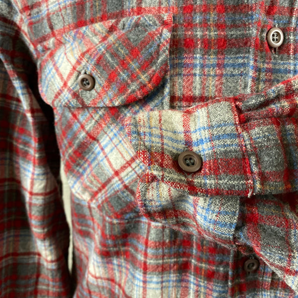 Left Cuff View of Vintage Red Blue & Grey Pendleton Field Shirt SZ M