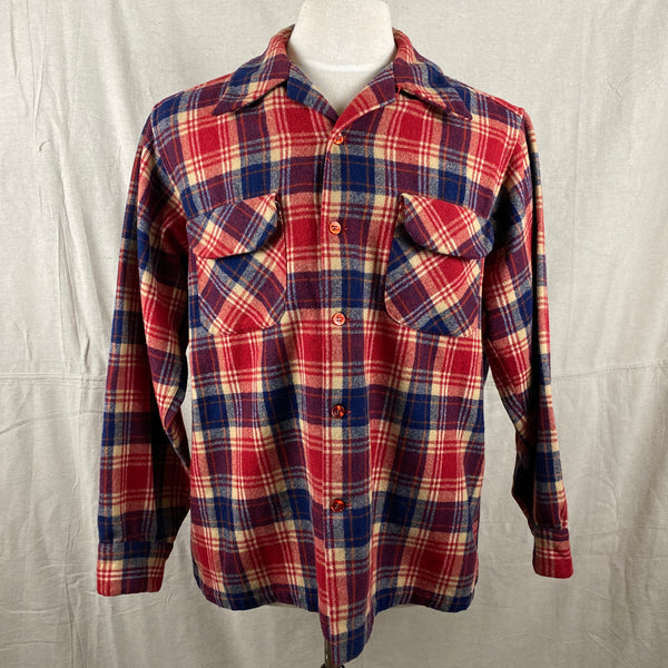 Front View on Vintage Red & Blue Pendleton Board Shirt SZ L