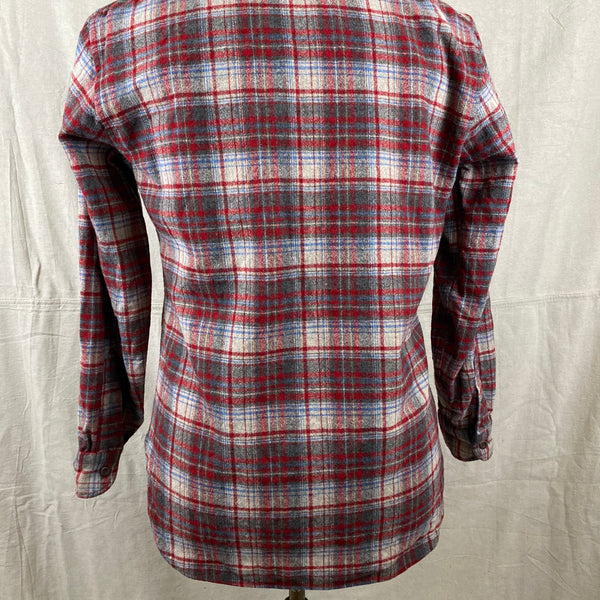 Lower Rear View of Vintage Red Blue & Grey Pendleton Field Shirt SZ M