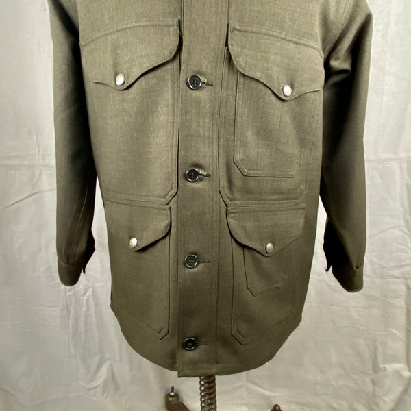 Lower Chest View on Vintage Union Made Filson Olive Green Wool Cruiser